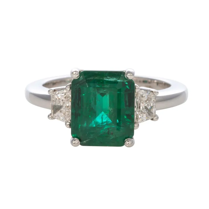 Rings 339ct Emerald Diamond ThreeStone 18K Gold Ring Croghans