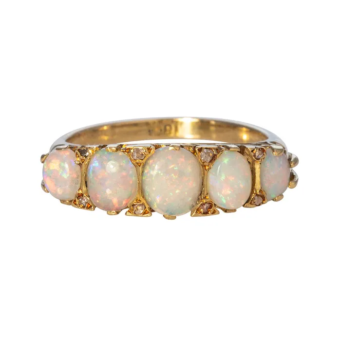 Rings Croghans Victorian FiveStone Opal Diamond 18K Yellow Gold Ring