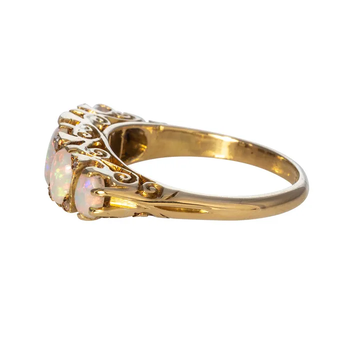 Rings Croghans Victorian FiveStone Opal Diamond 18K Yellow Gold Ring