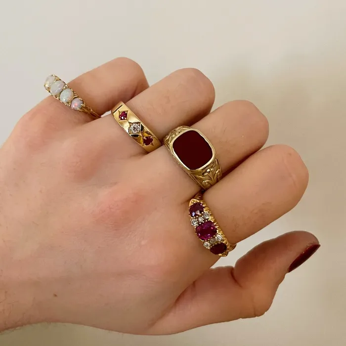 Rings Croghans Victorian FiveStone Opal Diamond 18K Yellow Gold Ring