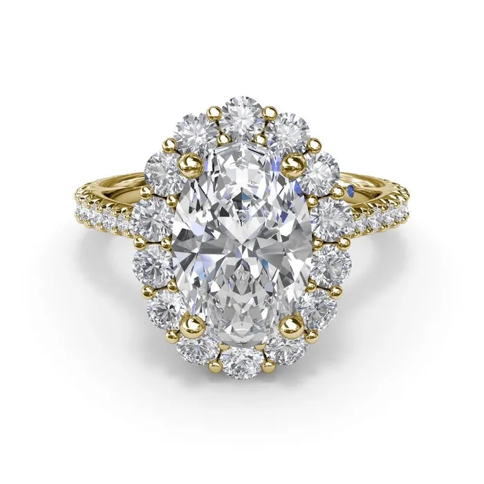 Rings Fana 14K Yellow Gold Diamond Semimount Ring with Oval Halo