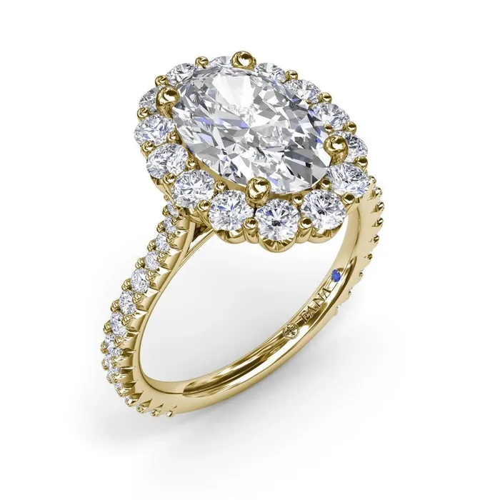 Rings Fana 14K Yellow Gold Diamond Semimount Ring with Oval Halo