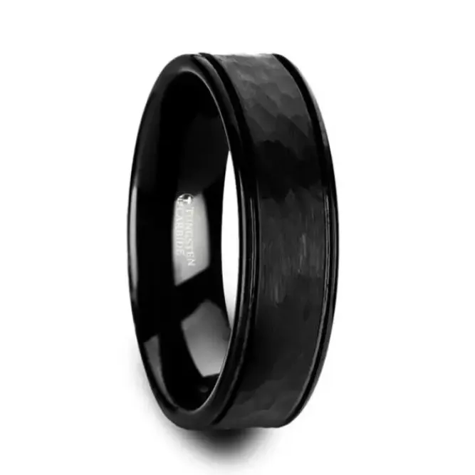 Rings Mens Bands Hammered Black Tungsten 6mm Band