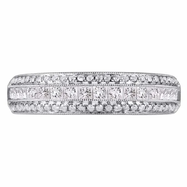 Rings Natural Round Brilliant Princess Cut Half Way Diamond Band Set in 18K White Gold 066ct tw Diamond Source NYC