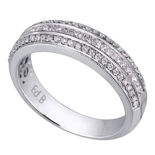 Rings Natural Round Brilliant Princess Cut Half Way Diamond Band Set in 18K White Gold 066ct tw Diamond Source NYC Rings Natural Round Brilliant Princess Cut Half Way Diamond Band Set in 18K White Gold 066ct tw Diamond Source NYC