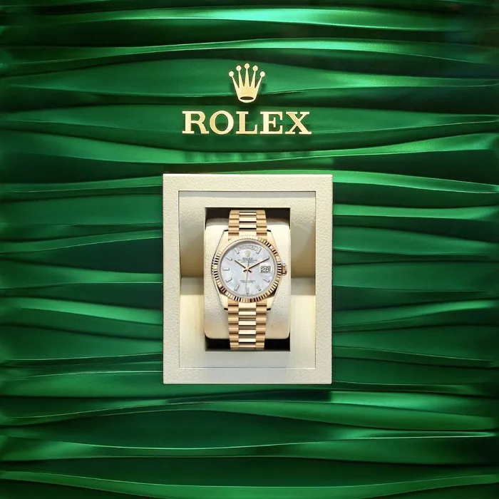 Rolex Bracelets 2024 Release Rolex DayDate 36mm Ref 1282380123 White Mother of Pearl Dial Diamond Bezel 18K Yellow Gold Presidential Bracelet Watch