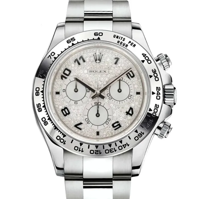 Rolex Bracelets Rolex Cosmograph Daytona 40mm Ref 116509PAVE Pave Diamond Dial 18K White Gold Oyster Bracelet Mens Watch