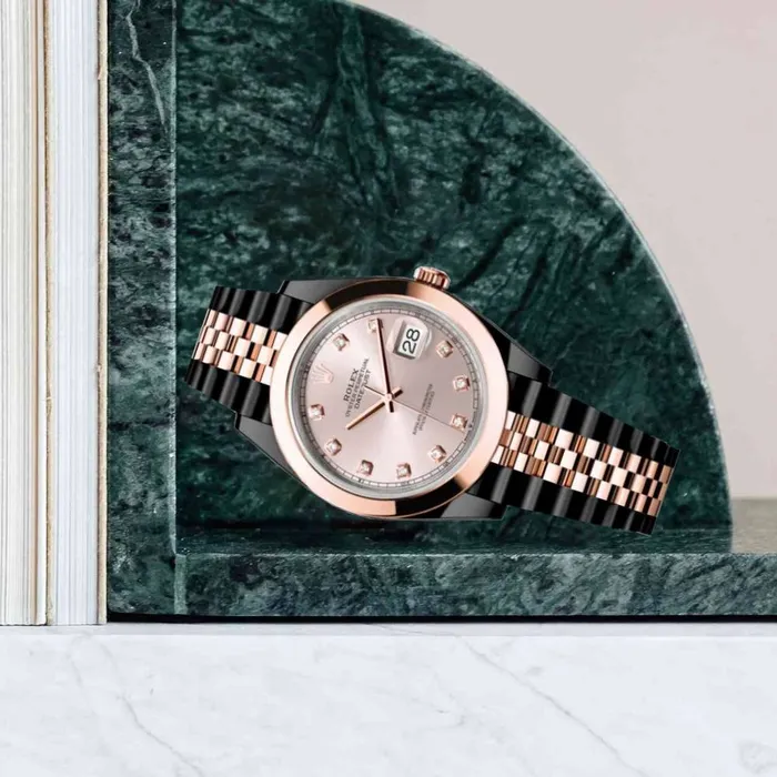 Rolex Bracelets Rolex Datejust 41mm Ref 1263010008 PVD Sundust Diamond Dial Two Tone Black PVD 18K Rose Gold Jubilee Bracelet Mens Watch
