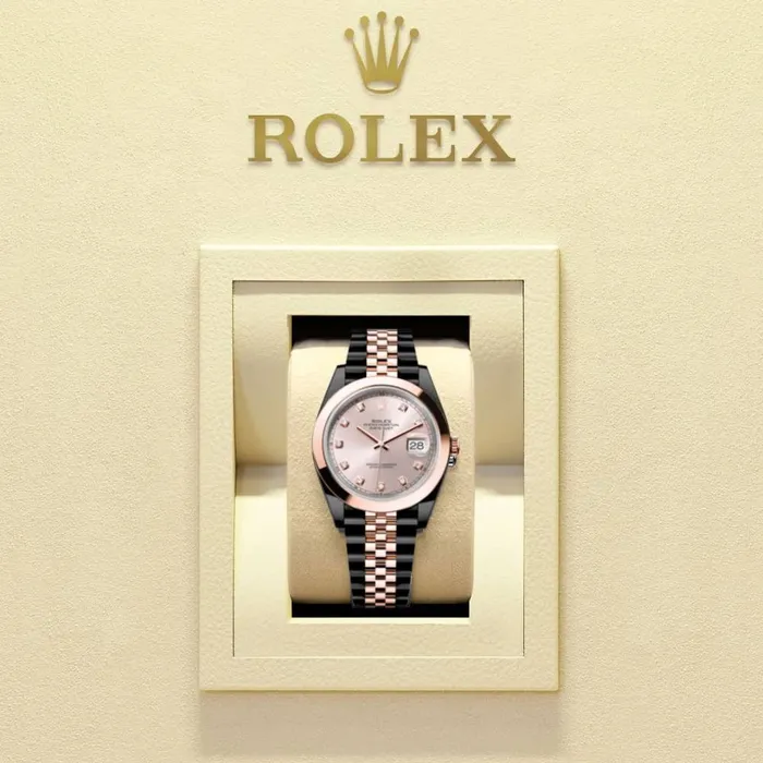 Rolex Bracelets Rolex Datejust 41mm Ref 1263010008 PVD Sundust Diamond Dial Two Tone Black PVD 18K Rose Gold Jubilee Bracelet Mens Watch
