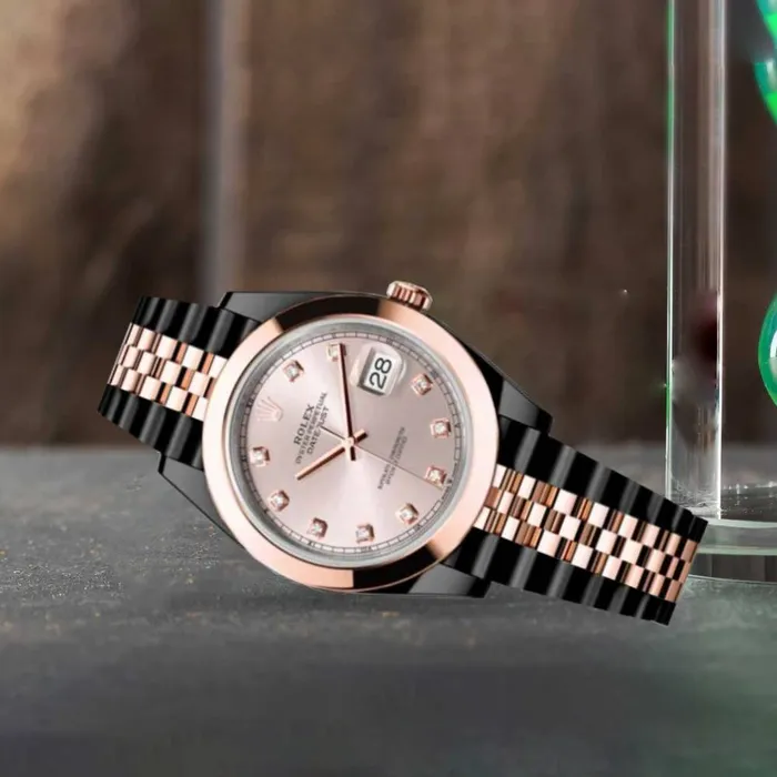 Rolex Bracelets Rolex Datejust 41mm Ref 1263010008 PVD Sundust Diamond Dial Two Tone Black PVD 18K Rose Gold Jubilee Bracelet Mens Watch