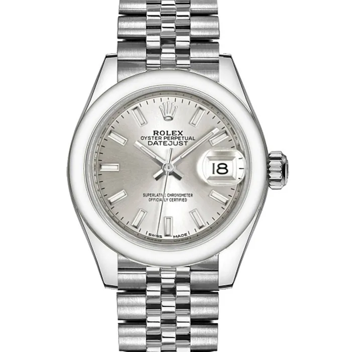 Rolex Bracelets Rolex LadyDatejust 28mm Ref 2791600005 Silver Stick Dial Stainless Steel Jubilee Bracelet Womens Watch