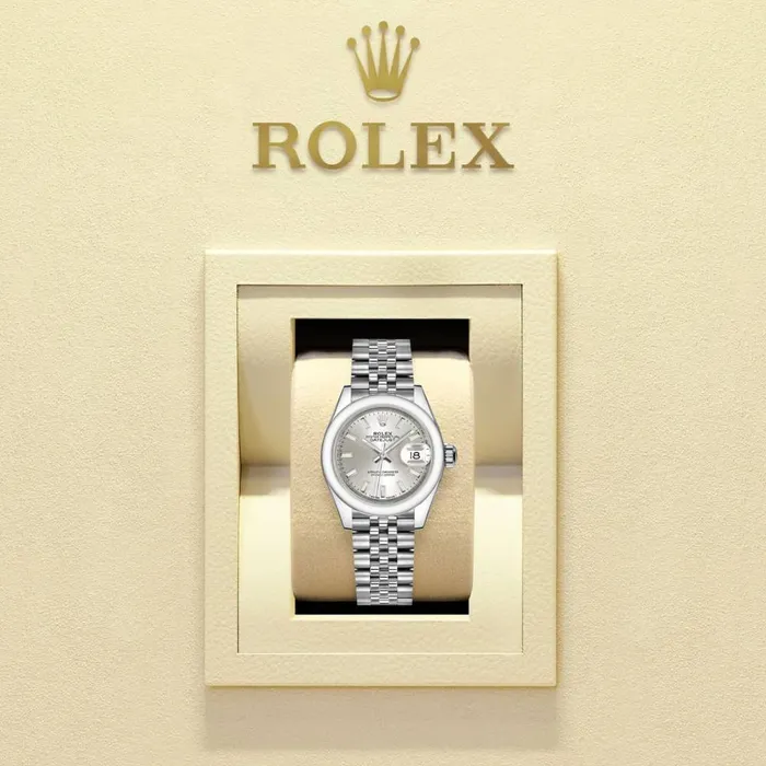 Rolex Bracelets Rolex LadyDatejust 28mm Ref 2791600005 Silver Stick Dial Stainless Steel Jubilee Bracelet Womens Watch