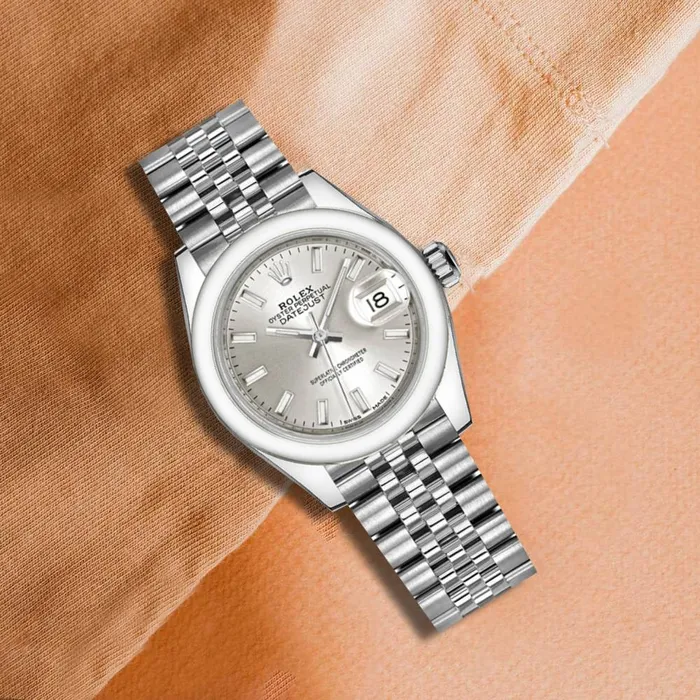 Rolex Bracelets Rolex LadyDatejust 28mm Ref 2791600005 Silver Stick Dial Stainless Steel Jubilee Bracelet Womens Watch