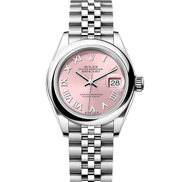 Rolex Bracelets Rolex LadyDatejust 28mm Ref 2791600013 Pink Roman Dial Stainless Steel Jubilee Bracelet Womens Watch