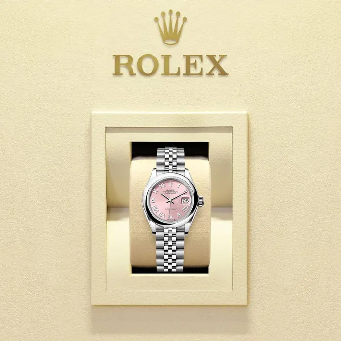 Rolex Bracelets Rolex LadyDatejust 28mm Ref 2791600013 Pink Roman Dial Stainless Steel Jubilee Bracelet Womens Watch