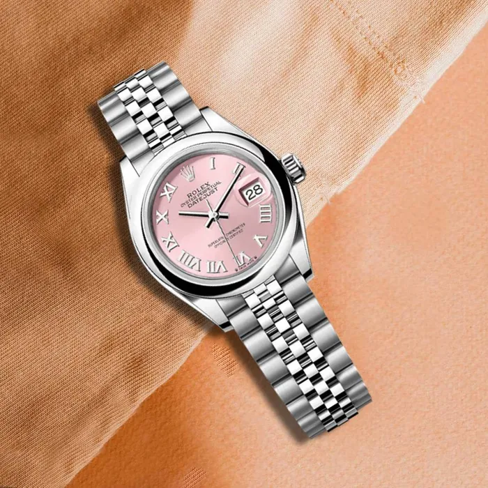 Rolex Bracelets Rolex LadyDatejust 28mm Ref 2791600013 Pink Roman Dial Stainless Steel Jubilee Bracelet Womens Watch