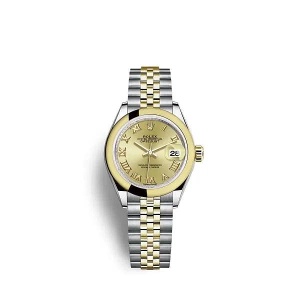 Rolex LadyDatejust 28mm Ref 2791630009 Champagne Roman Dial Two Tone Stainless Steel 18K Yellow Gold Jubilee Bracelet Womens Watch Rolex Bracelets