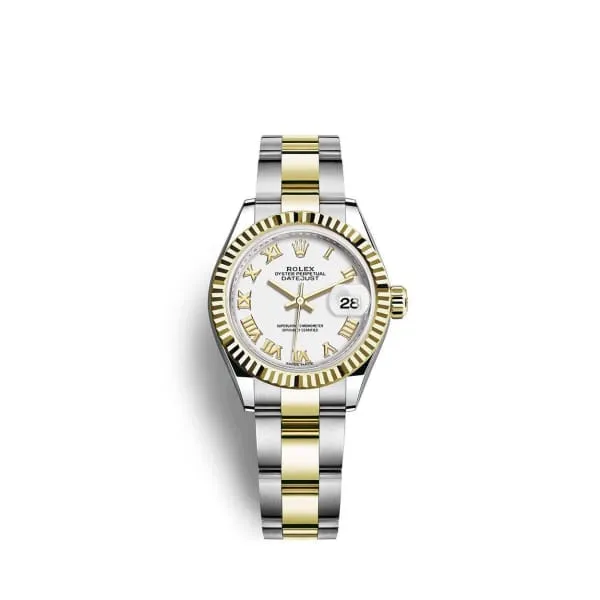 Rolex LadyDatejust 28mm Ref 2791730024 White Roman Dial Two Tone Stainless Steel 18K Yellow Gold Oyster Bracelet Womens Watch Rolex Bracelets