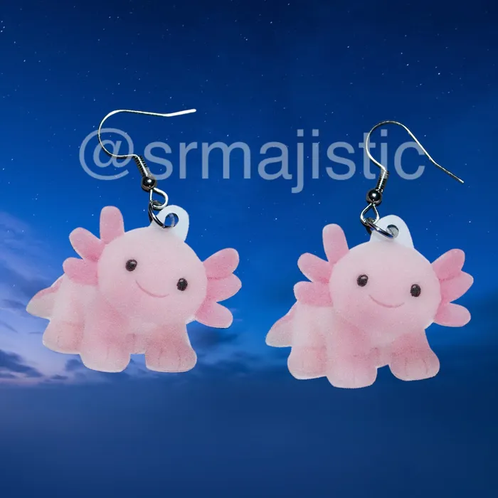 Sam Makes Things Earrings Build a Bear Axolotl Plush 2D Character Handmade Earrings
