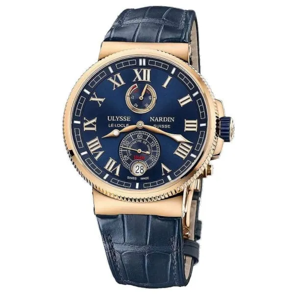 Ulysse Nardin Watches Ulysse Nardin Chronometer Marine 43mm Watch Ref 118612643 Blue Roman Dial in 18K Rose Gold Case Blue Alligator Leather Strap Ulysse Nardin Watches Ulysse Nardin Chronometer Marine 43mm Watch Ref 118612643 Blue Roman Dial in 18K Rose Gold Case Blue Alligator Leather Strap