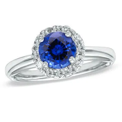 210 Carat Round Ceylon Blue Sapphire And Natural Earth Mined Diamond Ring White Gold 14K GB Rings 210 Carat Round Ceylon Blue Sapphire And Natural Earth Mined Diamond Ring White Gold 14K GB Rings