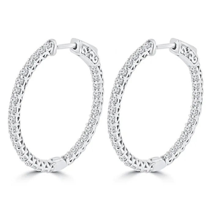 25 Ct Round Cut Natural Earth Mined Diamonds Ladies Hoop Earrings White Gold GB Earrings