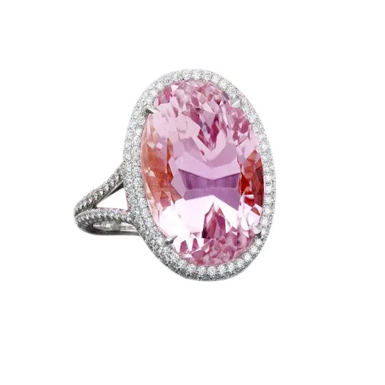 21 Carats Pink Kunzite And Natural Earth Mined Diamond Wedding Ring White Gold 14K GB Rings 21 Carats Pink Kunzite And Natural Earth Mined Diamond Wedding Ring White Gold 14K GB Rings