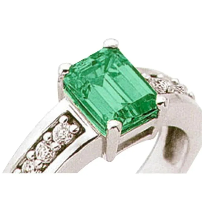 375 Ct Green Emerald And Natural Earth Mined Diamond Ring Solitaire With Accents GB Rings 375 Ct Green Emerald And Natural Earth Mined Diamond Ring Solitaire With Accents GB Rings