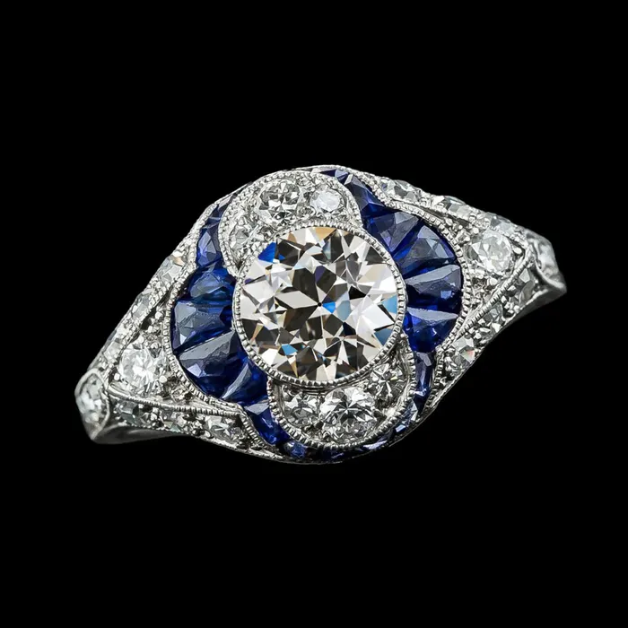 Blue Sapphire Round Old Mine Cut Natural Earth Mined Diamond Ring 5 Carats Gold 14K HarryChadEntcom Rings Blue Sapphire Round Old Mine Cut Natural Earth Mined Diamond Ring 5 Carats Gold 14K HarryChadEntcom Rings
