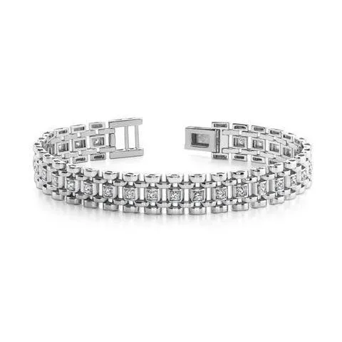 Bracelets 375 Carats Round Prong Set Natural Earth Mined Diamond Men Bracelet White Gold 14K GB