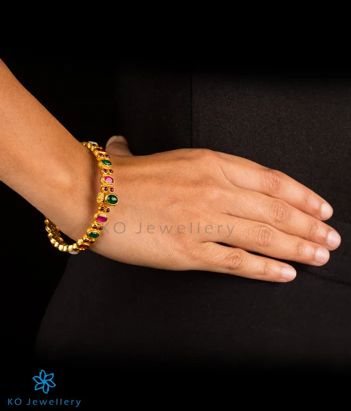 Bracelets The Navarathnalu Silver Gemstone Openable Bracelet Green22242628 Silversmith