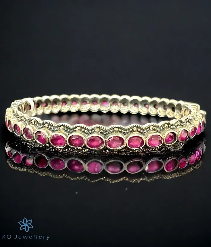 Bracelets The Zylphia Marcasite Silver Openable Bracelet Red Marcasite