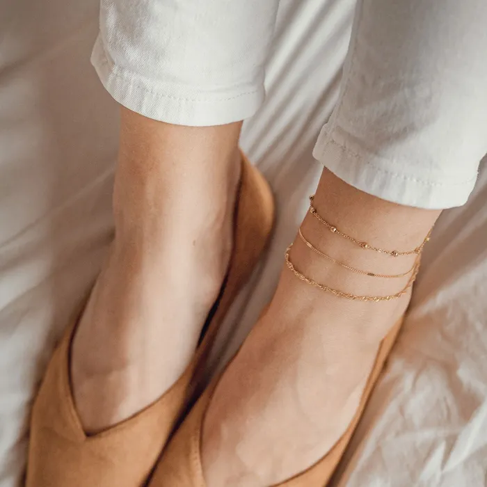 Delicate Ball Chain Anklet Gold Hey Happiness PreStyled Sets Delicate Ball Chain Anklet Gold Hey Happiness PreStyled Sets