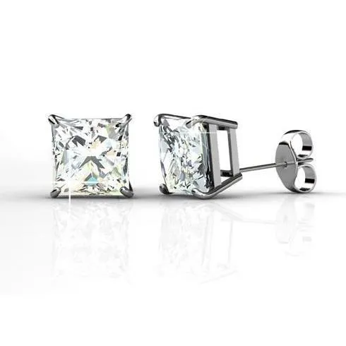 Earrings Big Princess Cut 5 Carats Natural Earth Mined Diamonds Studs Earrings Gold White 14K GB Earrings Big Princess Cut 5 Carats Natural Earth Mined Diamonds Studs Earrings Gold White 14K GB