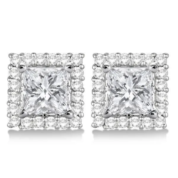 Earrings GB 24 Carats Princess And Round Cut Natural Earth Mined Diamonds Halo Studs Earrings WG 14K Earrings GB 24 Carats Princess And Round Cut Natural Earth Mined Diamonds Halo Studs Earrings WG 14K