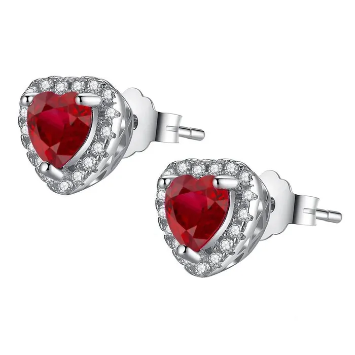 Earrings GB 240 Carats Heart Cut Ruby And Round Natural Earth Mined Diamond Halo Stud Earring Earrings GB 240 Carats Heart Cut Ruby And Round Natural Earth Mined Diamond Halo Stud Earring