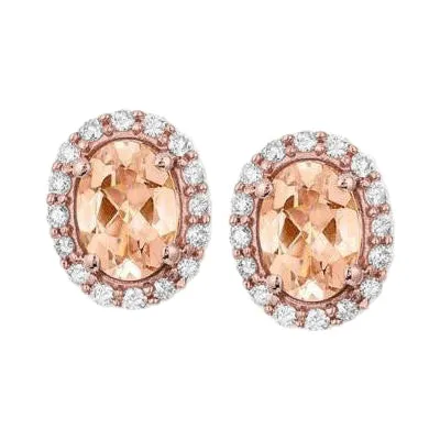 Earrings GB Prong Set 14 Ct Morganite And Natural Earth Mined Diamonds Studs Earring Rose Gold 14K Earrings GB Prong Set 14 Ct Morganite And Natural Earth Mined Diamonds Studs Earring Rose Gold 14K