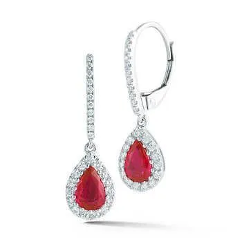 Earrings GB Women Dangle Earrings Ruby And Natural Earth Mined Diamonds 450 Carats 14K White Gold Earrings GB Women Dangle Earrings Ruby And Natural Earth Mined Diamonds 450 Carats 14K White Gold