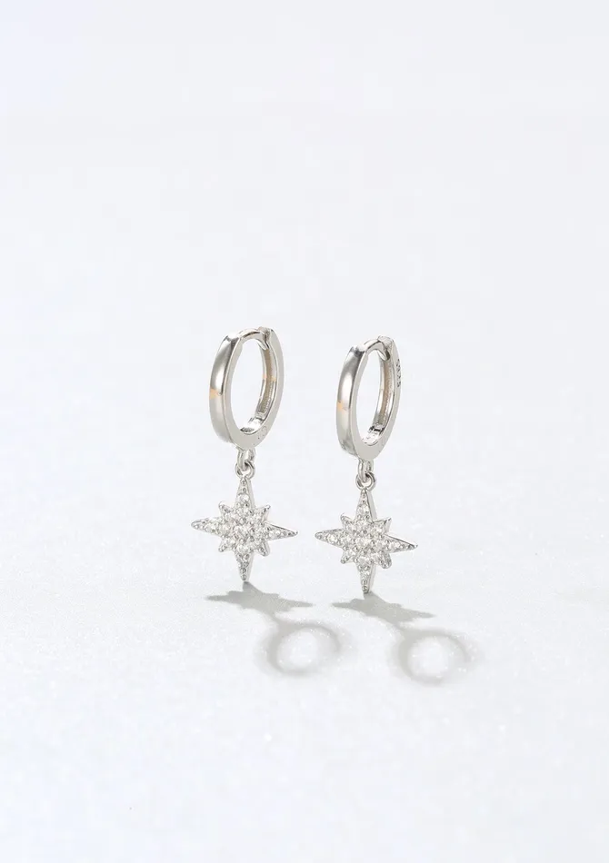 Earrings Hey Happiness North Star Huggie Earrings Sterling Silver Earrings Hey Happiness North Star Huggie Earrings Sterling Silver