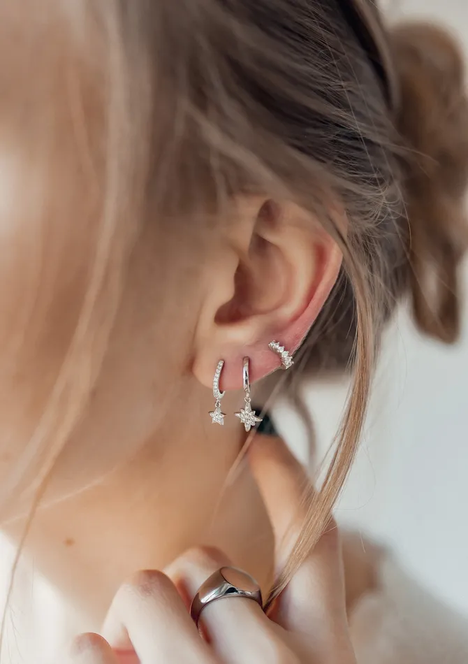 Earrings Hey Happiness North Star Huggie Earrings Sterling Silver Earrings Hey Happiness North Star Huggie Earrings Sterling Silver