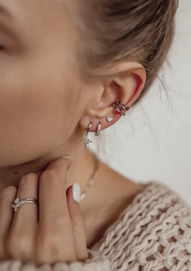 Earrings Hey Happiness North Star Huggie Earrings Sterling Silver Earrings Hey Happiness North Star Huggie Earrings Sterling Silver