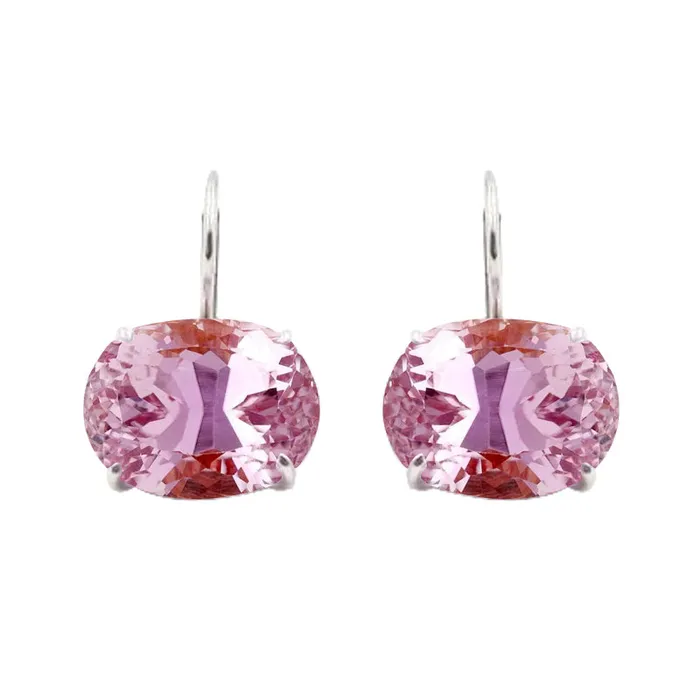 Earrings Solitaire Pink Kunzite 24 Ct Ladies Dangle Earrings White Gold GB Earrings Solitaire Pink Kunzite 24 Ct Ladies Dangle Earrings White Gold GB