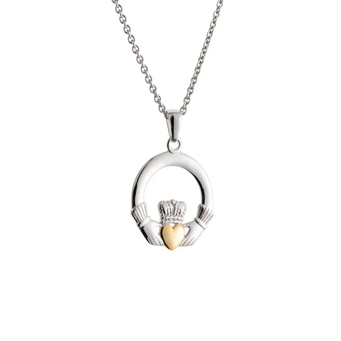 Galway Necklaces Galway Rhodium Plated 925 Sterling Silver Claddagh Pendant 158 Gms