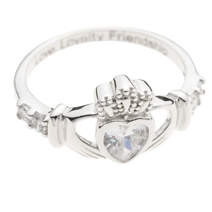 Galway Rings Galway Crystal Claddagh Bezel Setting Ring Rhodium Plated 925 Sterling Silver Galway Rings Galway Crystal Claddagh Bezel Setting Ring Rhodium Plated 925 Sterling Silver