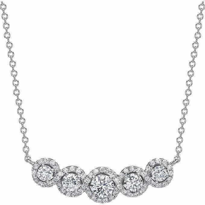 GB 12 Carats Round Graduation Natural Earth Mined Diamond Necklace Pendant White Gold 14K Necklaces GB 12 Carats Round Graduation Natural Earth Mined Diamond Necklace Pendant White Gold 14K Necklaces