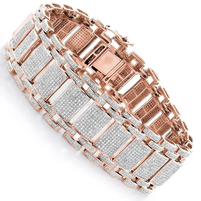 GB Bracelets 25 Carats Small Round Cut Natural Earth Mined Diamonds Mens Bracelet Rose Gold 14K