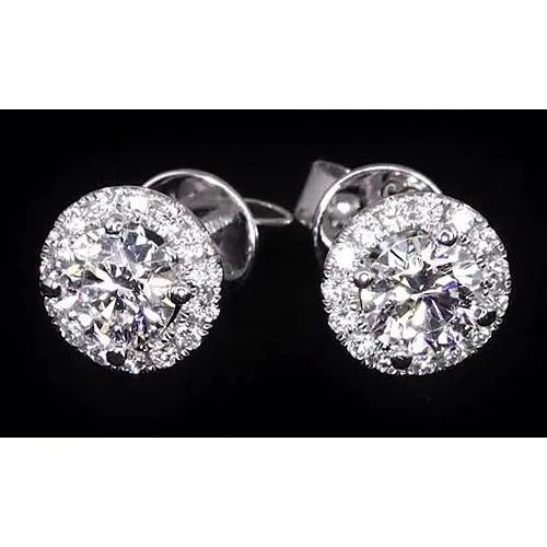 GB Earrings 232 Carats Natural Earth Mined Diamond Halo Studs Earrings GB Earrings 232 Carats Natural Earth Mined Diamond Halo Studs Earrings
