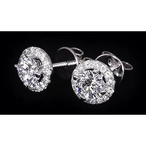 GB Earrings 232 Carats Natural Earth Mined Diamond Halo Studs Earrings GB Earrings 232 Carats Natural Earth Mined Diamond Halo Studs Earrings