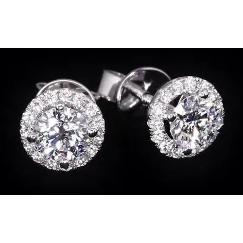 GB Earrings 232 Carats Natural Earth Mined Diamond Halo Studs Earrings GB Earrings 232 Carats Natural Earth Mined Diamond Halo Studs Earrings