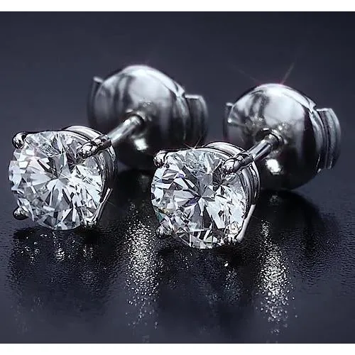 GB Earrings Four Prong Round Natural Earth Mined Diamond Stud Earring 250 Carats White Gold 14K GB Earrings Four Prong Round Natural Earth Mined Diamond Stud Earring 250 Carats White Gold 14K